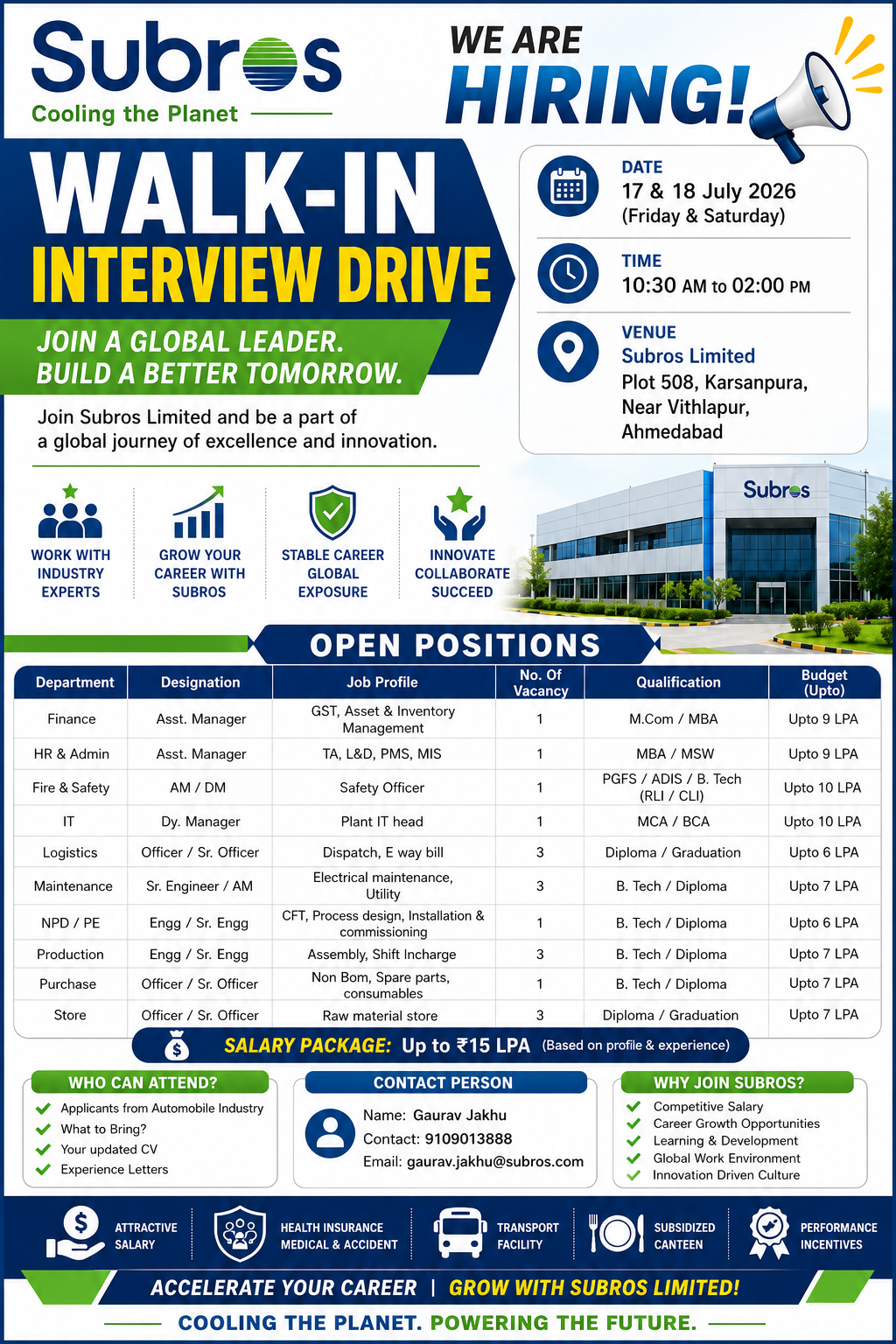 Subros Limited Walk-In Interview 2026: