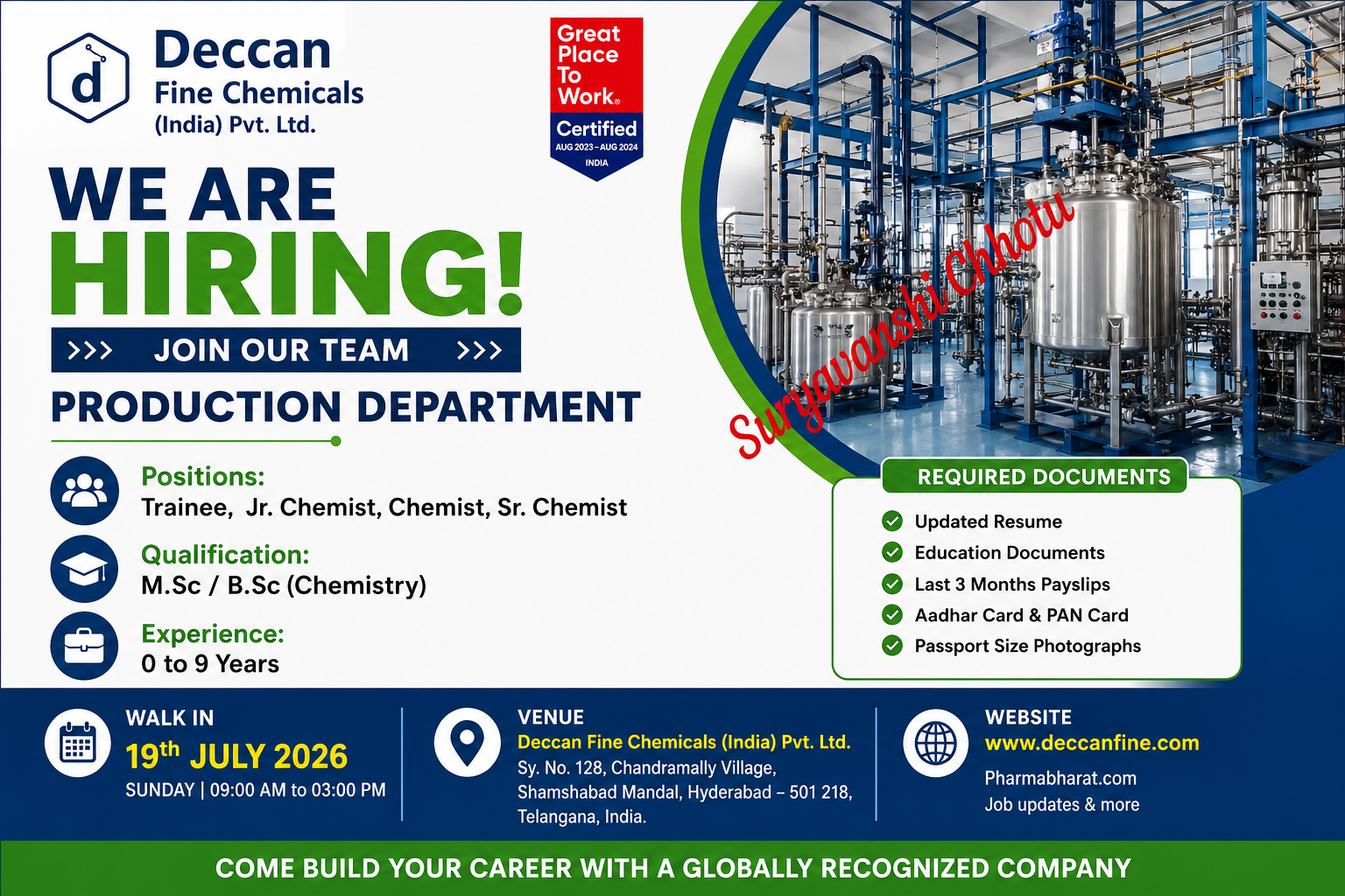 Deccan Fine Chemicals Walk-In Interview 2026