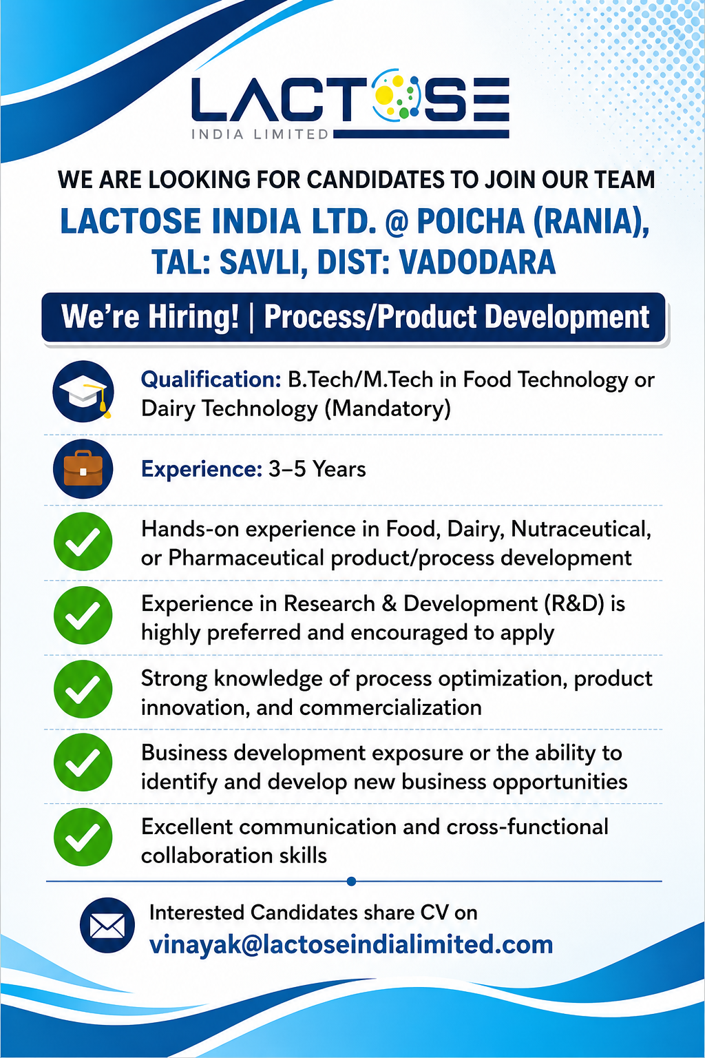 Lactose India Limited Jobs 2026