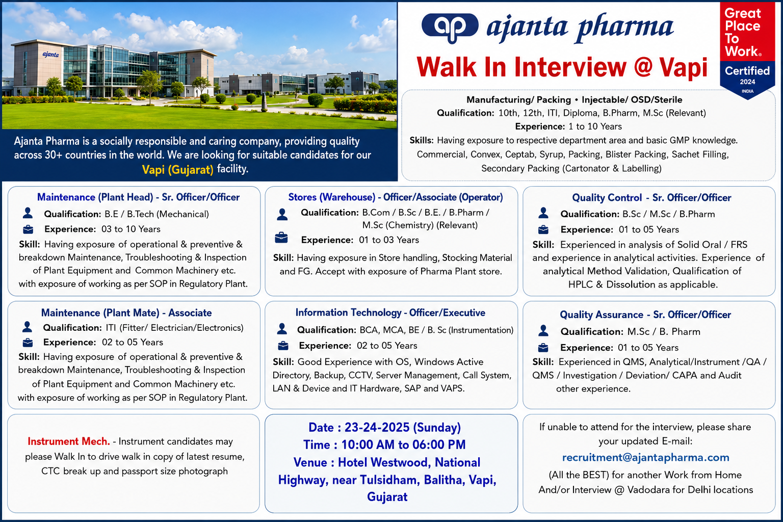 Ajanta Pharma Walk-in 2026