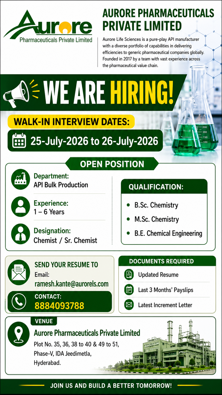 Aurore Pharma Chemist Jobs 2026