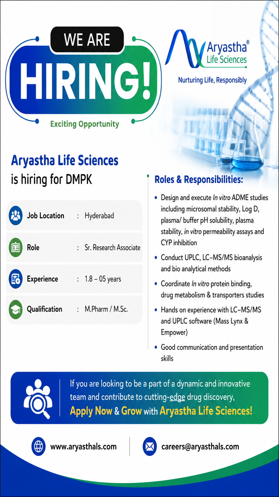 Aryastha DMPK Jobs 2026