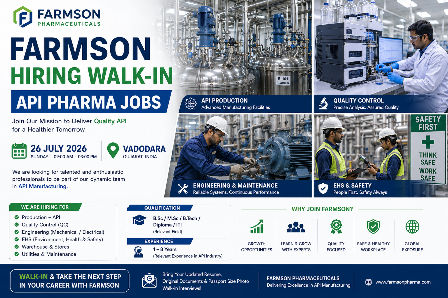Farmson Pharma Walk-in Vadodara 2026
