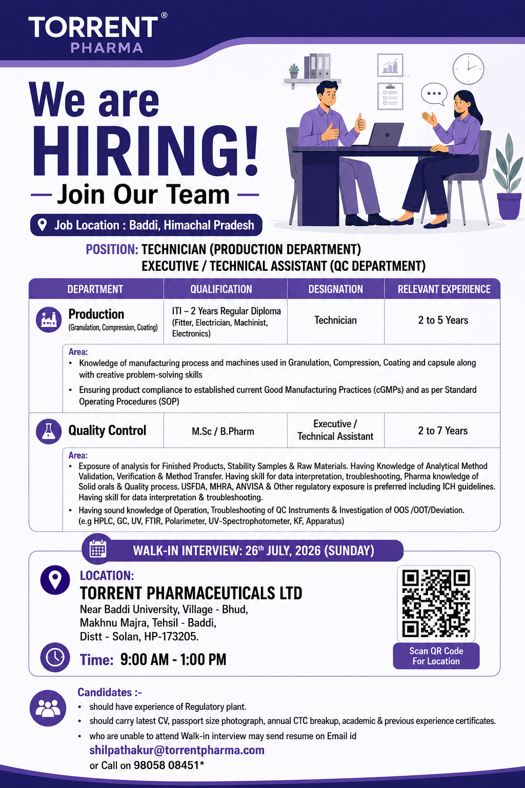 Torrent Pharma Jobs Baddi 2026