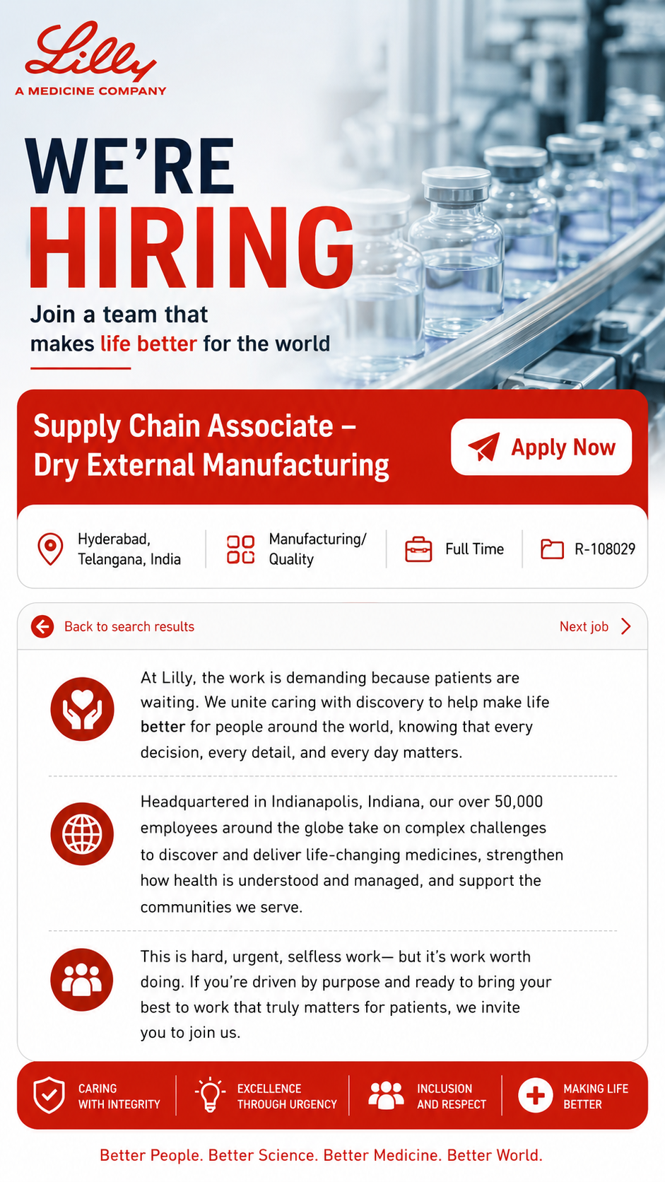 Lilly Jobs 2026: Supply Chain Associate Opening in Hyderabad