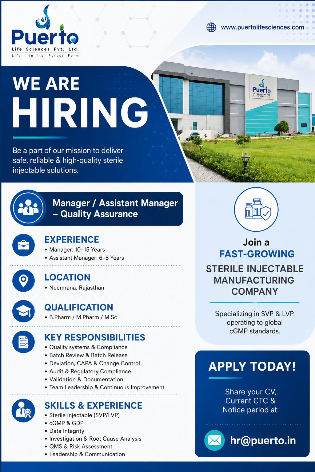 Puerto Life Sciences QA Jobs 2026