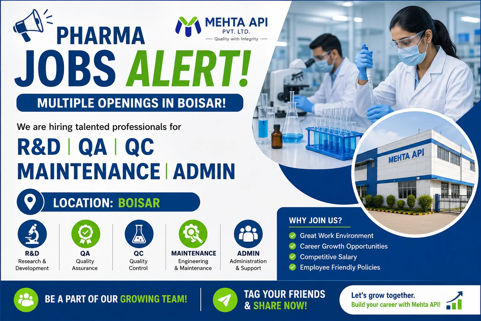 Mehta API Hiring 2026 | Pharma Jobs in Boisar for R&D, QA, QC & Maintenance