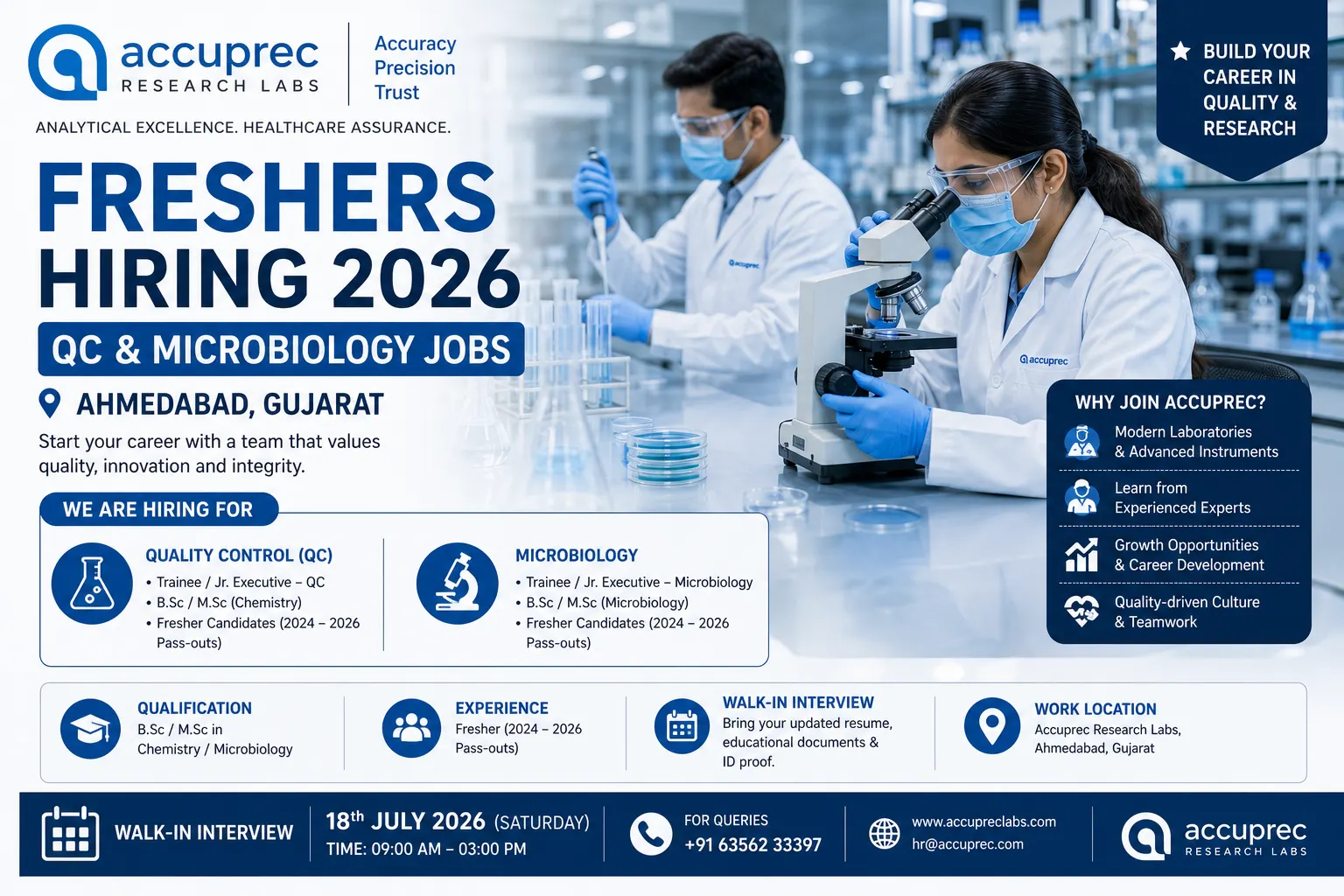 Accuprec Research Labs Hiring Freshers 2026 | QC & Microbiology Jobs in India