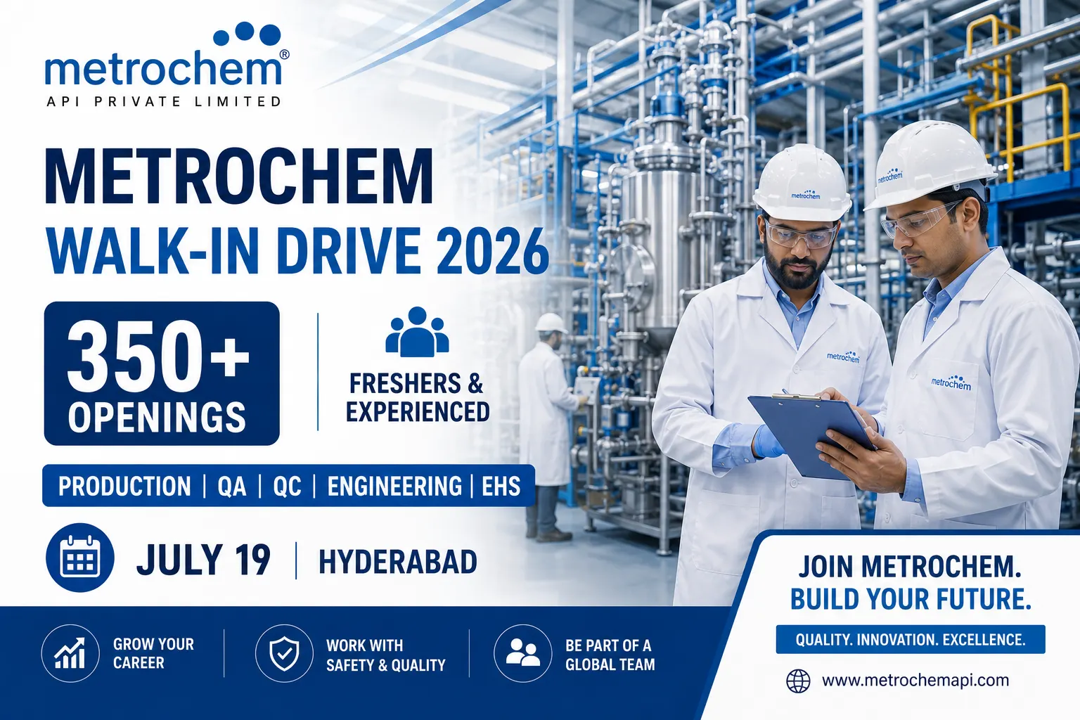 Metrochem Walk-In Drive 2026: 350+ Openings for Freshers & Experienced in API Manufacturing