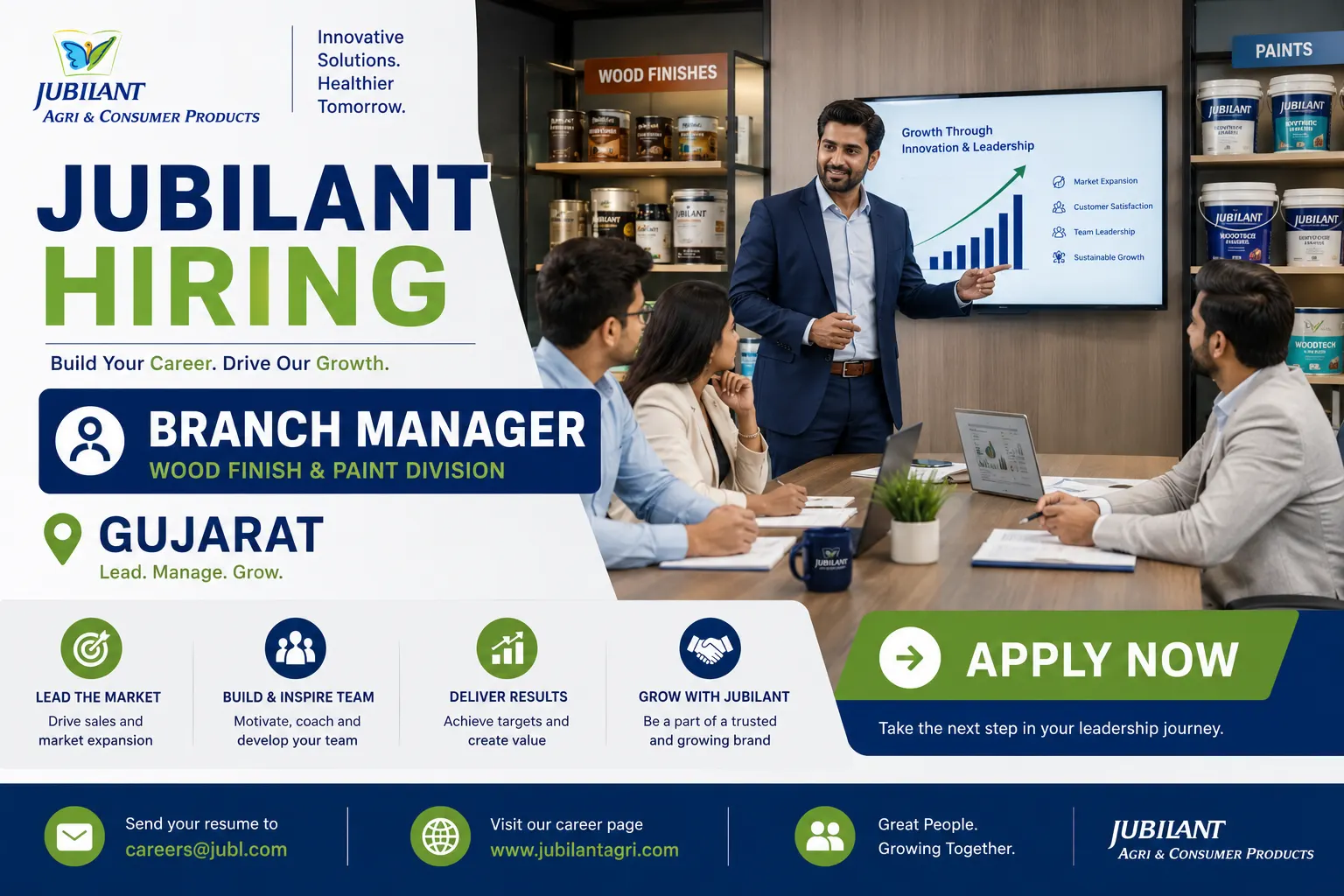 Jubilant Hiring Branch Manager Wood Finish Gujarat 2026 | MBA Sales Jobs