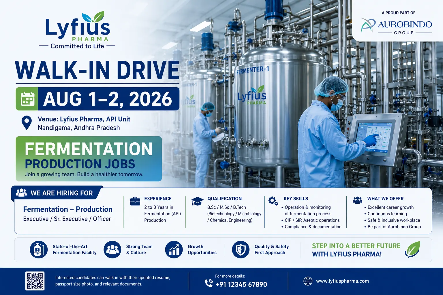 Lyfius Pharma Walk-In Drive 2026 | Fermentation Production Jobs (Aurobindo)