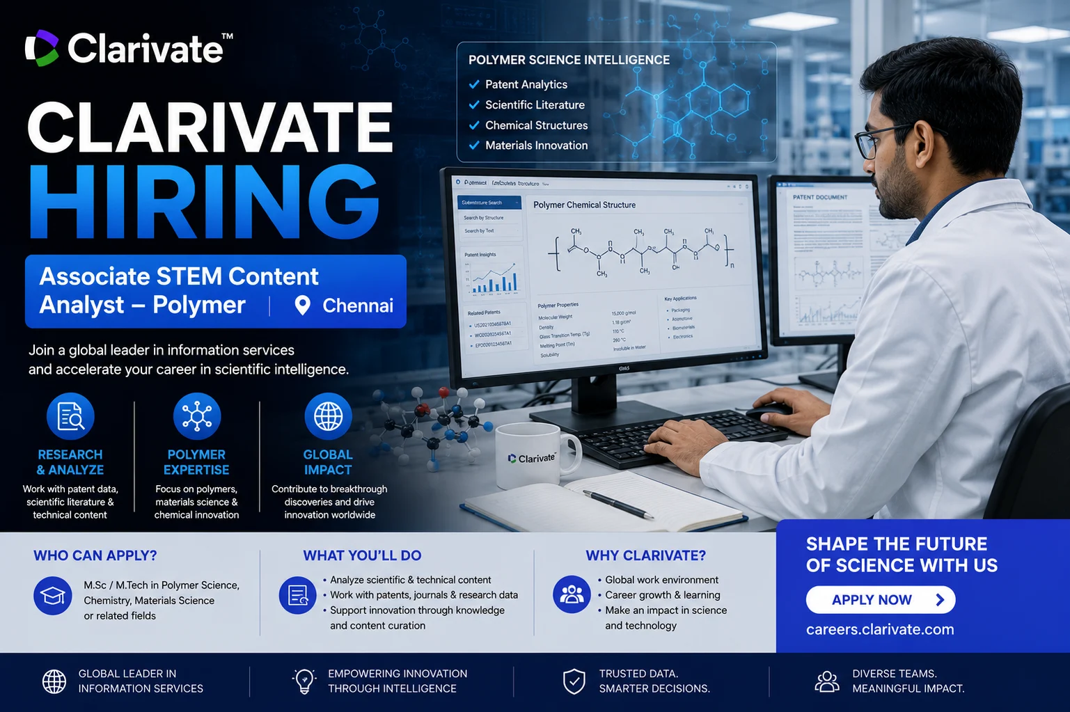 Clarivate Hiring Associate STEM Content Analyst – Polymer in Chennai | Freshers Eligible