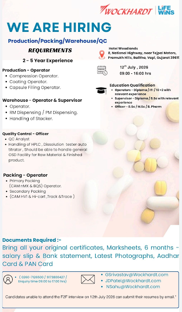 Wockhardt Walk-In Interview 2026
