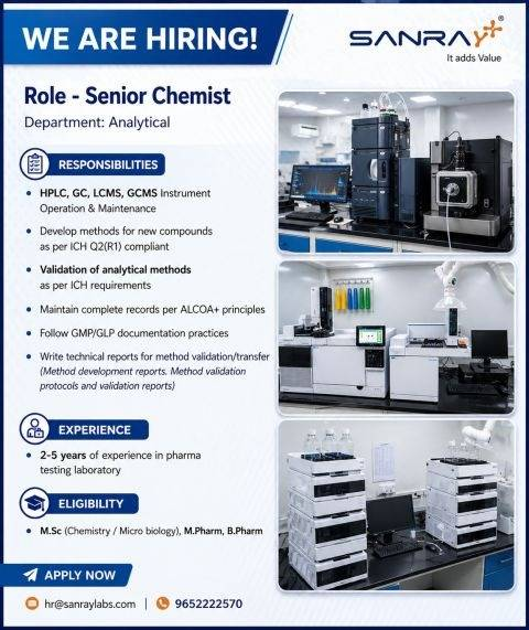 Sanray Senior Chemist Analytical Job