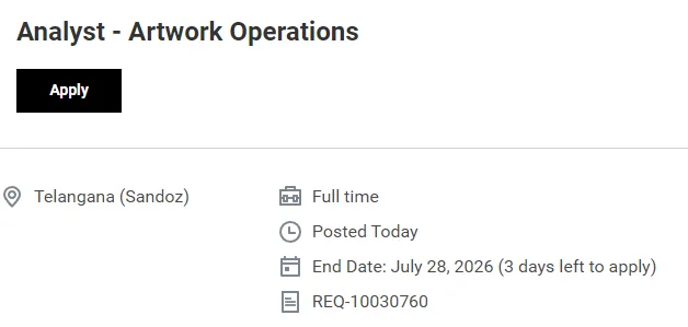 Sandoz Hiring 2026: Artwork Operations Analyst & Specialist Jobs in Telangana (Apply Now)