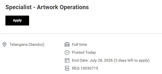Sandoz Hiring 2026: Artwork Operations Analyst & Specialist Jobs in Telangana (Apply Now)