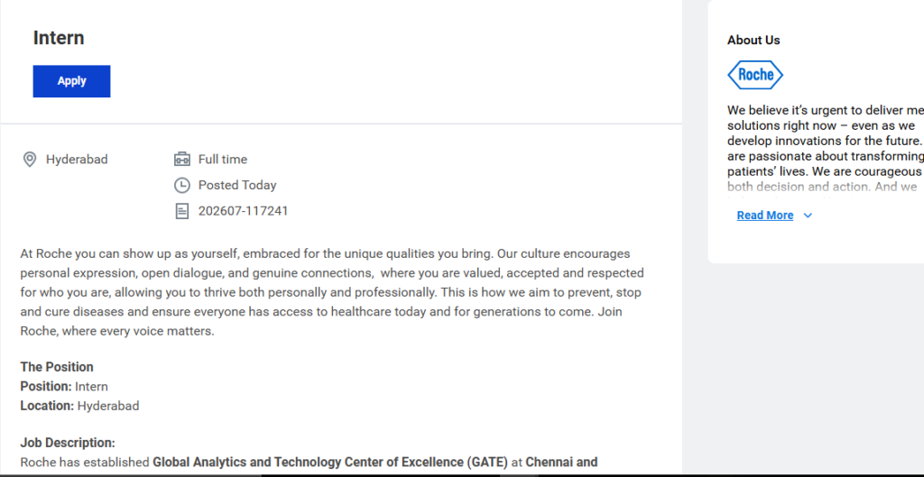 Roche Internship 2026 Hyderabad 