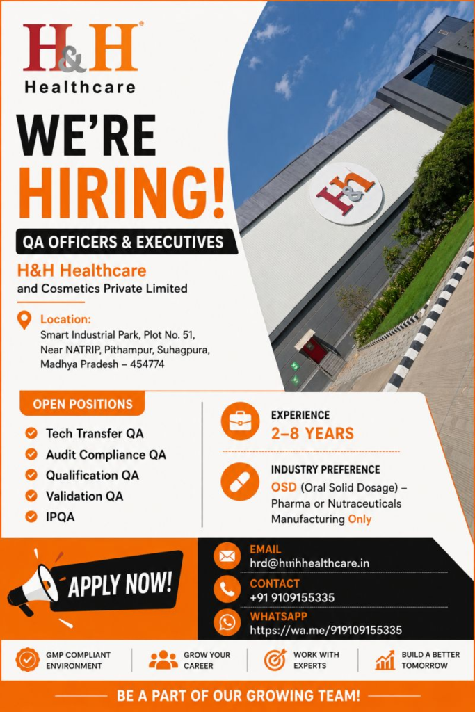 QA Jobs Pithampur 2026 | H&H Healthcare Hiring Officers & Executives