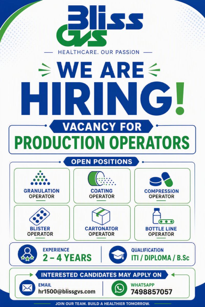 Bliss GVS Pharma Jobs 2026