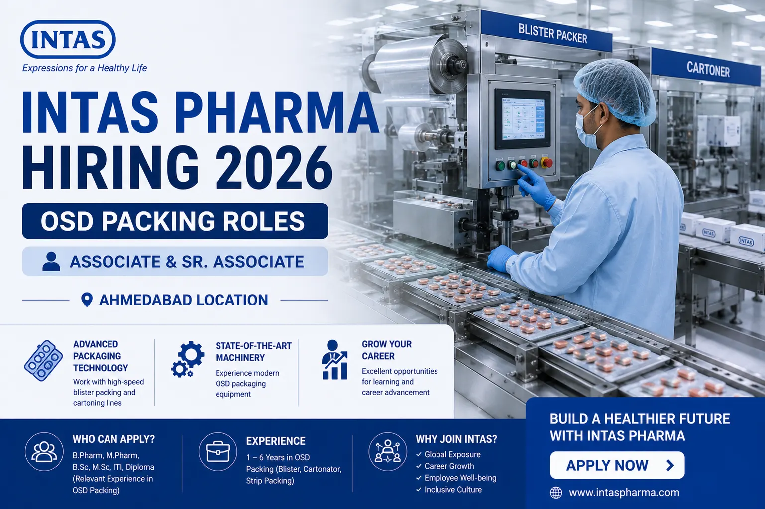 Intas Pharmaceuticals Hiring 2026 – Associate & Senior Associate OSD Packing Jobs in Ahmedabad