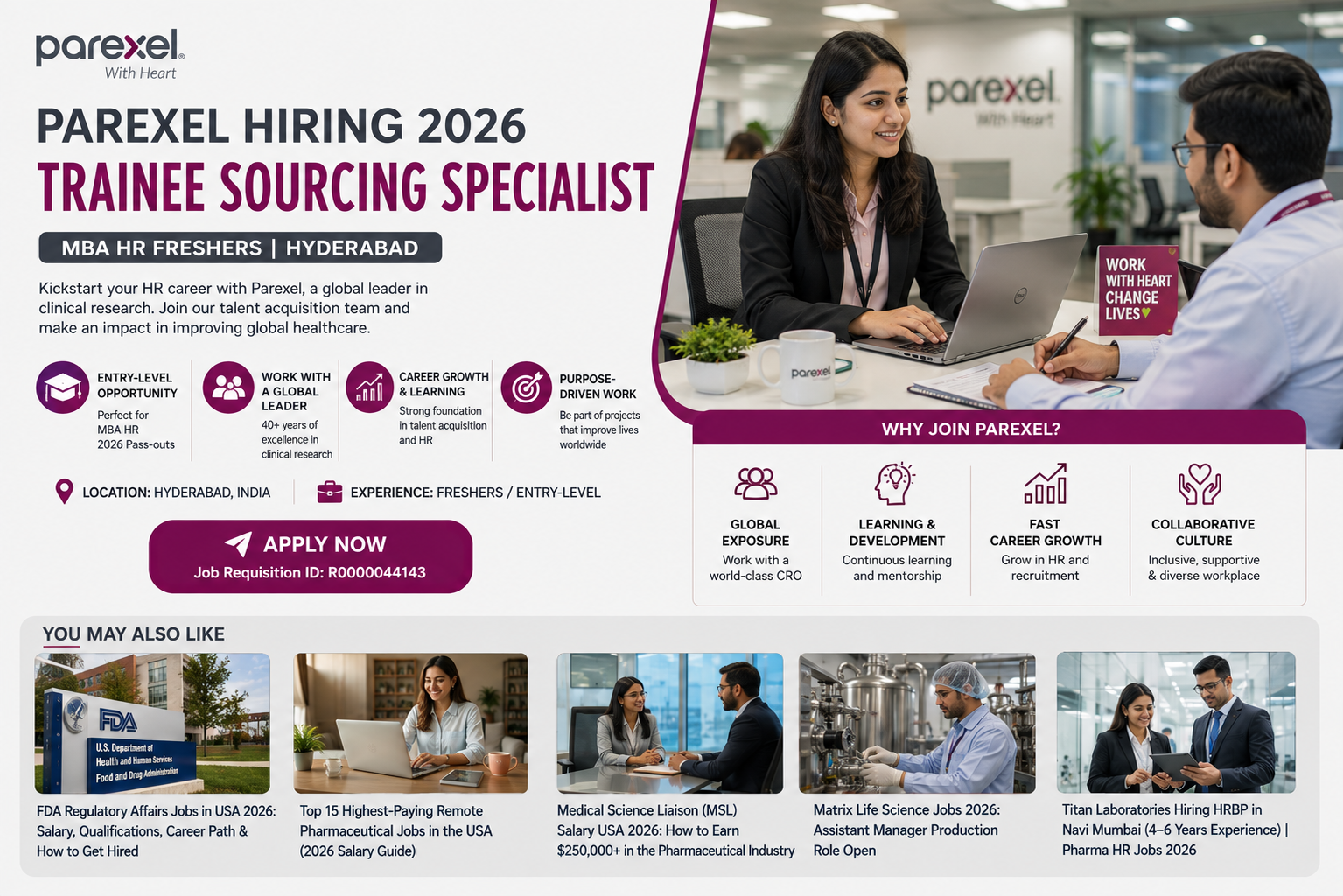 Parexel Hiring Trainee Sourcing Specialist in Hyderabad | MBA HR Jobs 2026 Freshers