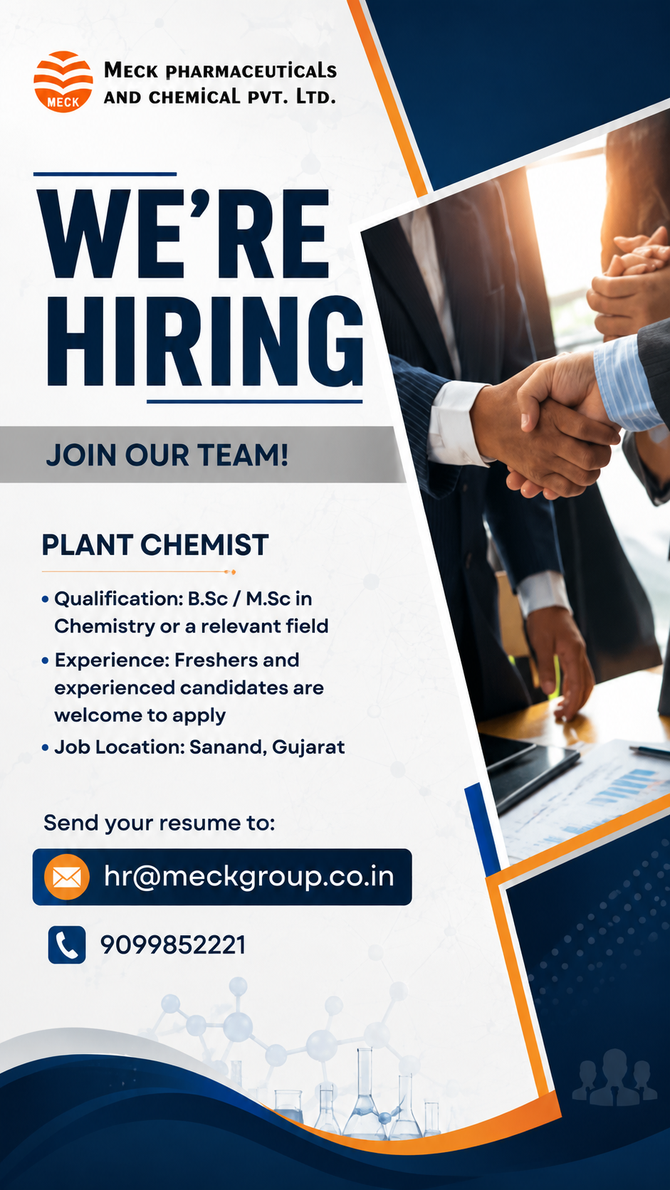 MECK Pharmaceuticals Hiring Plant Chemist in Sanand