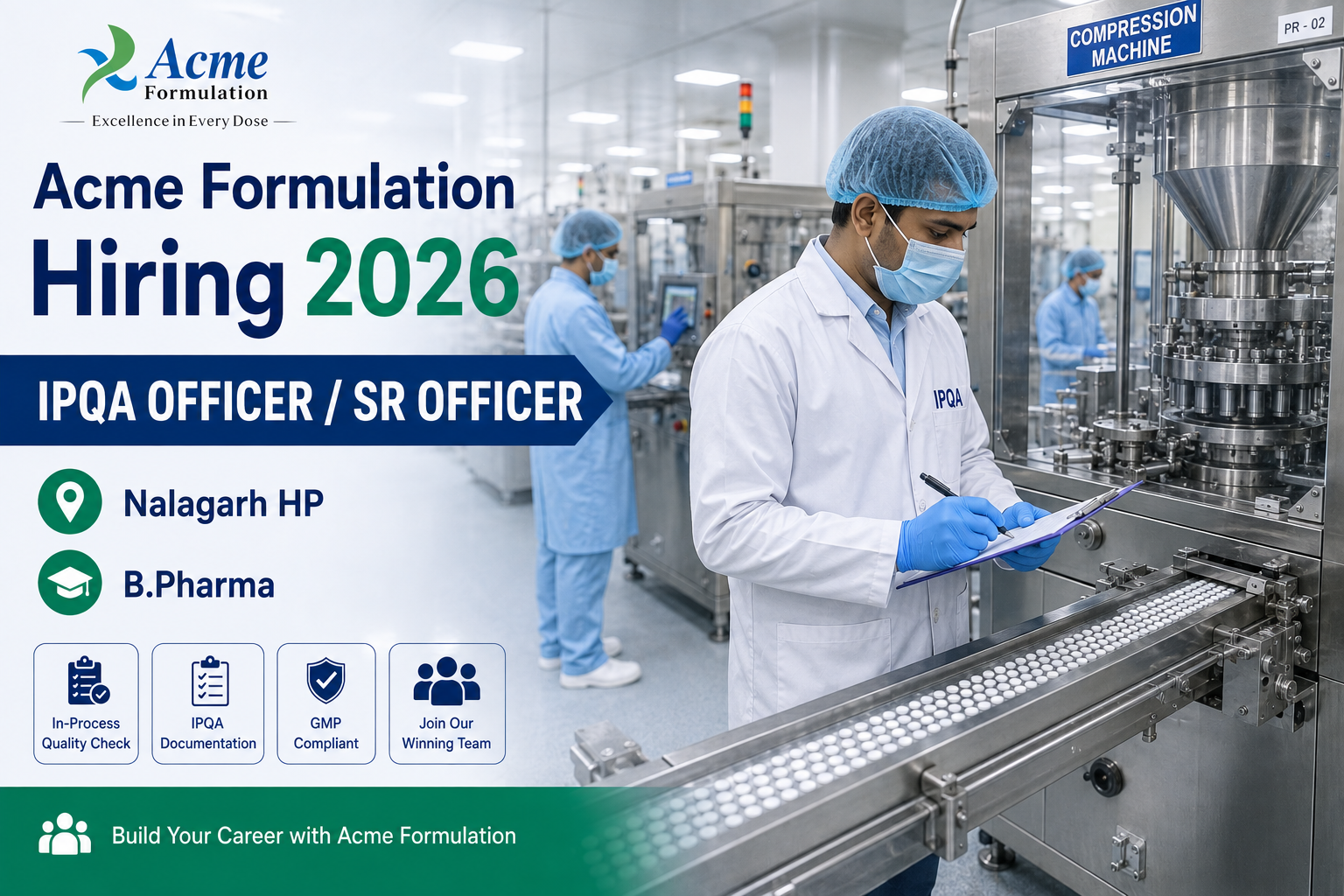 Acme Formulation Hiring IPQA Officer & Sr Officer in Nalagarh