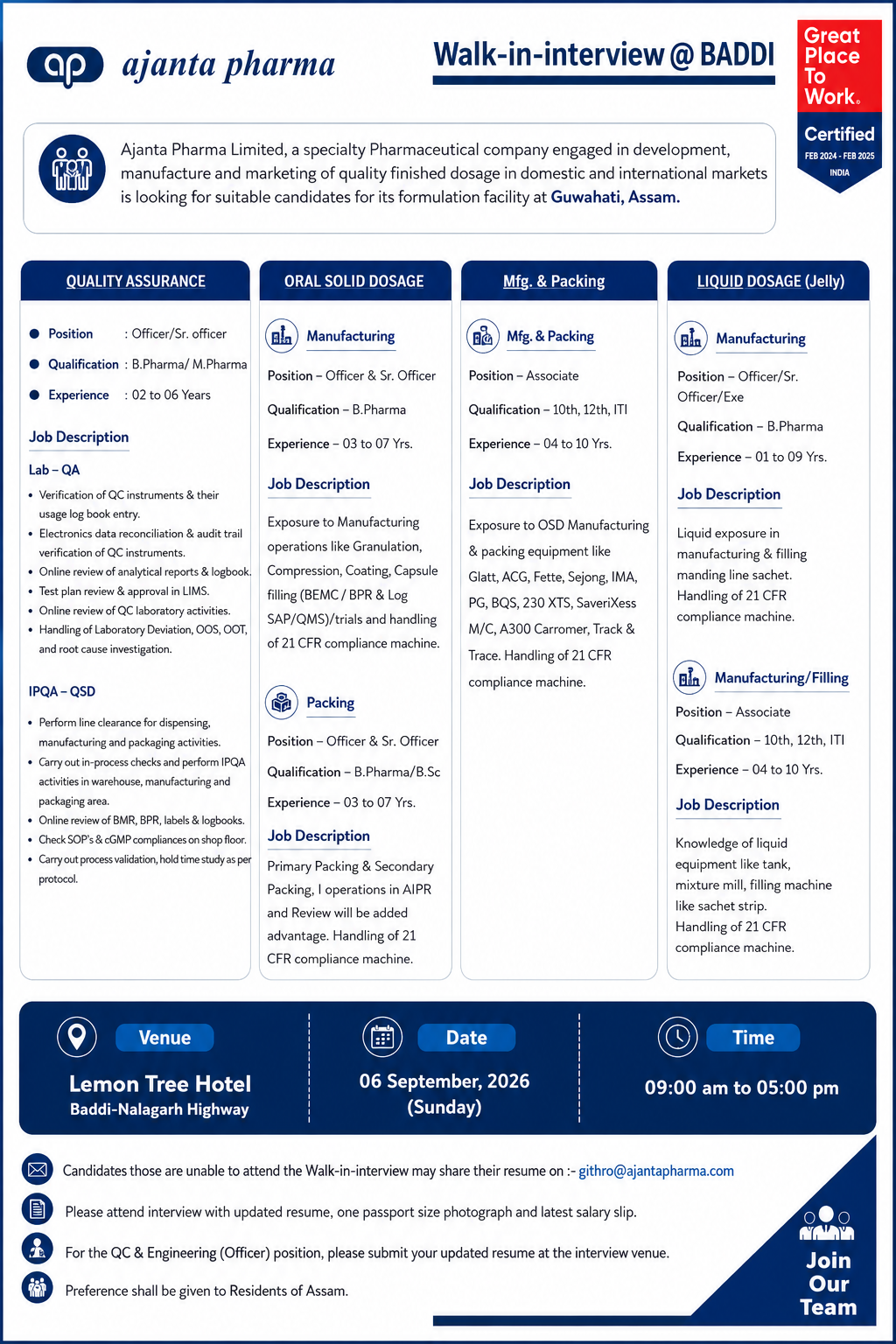 Ajanta Pharma Walk-In Interview 2026