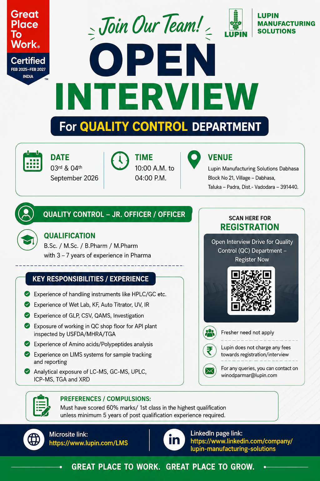Lupin Walk-In Interview 2026