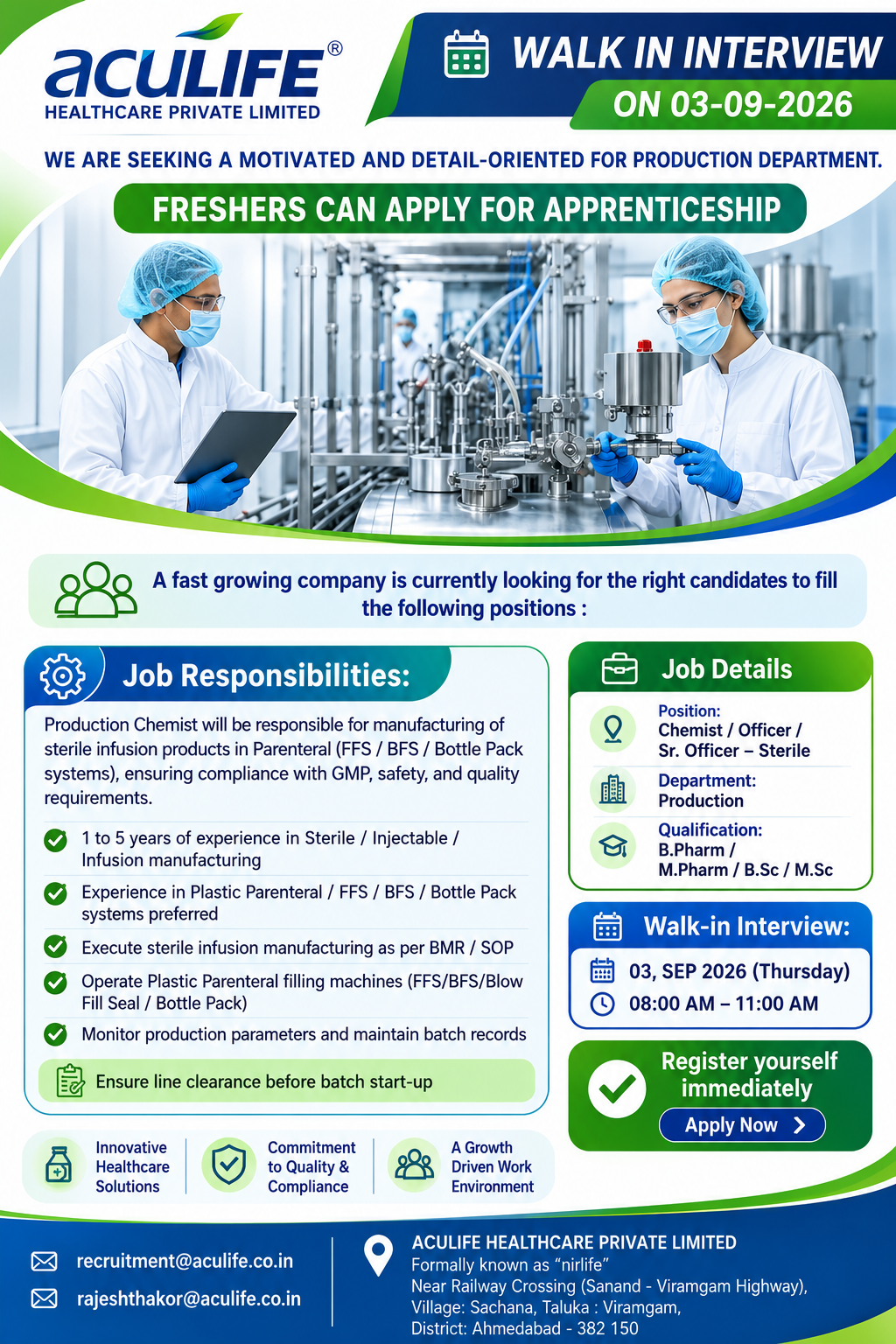 Aculife Healthcare Walk-In Interview 2026