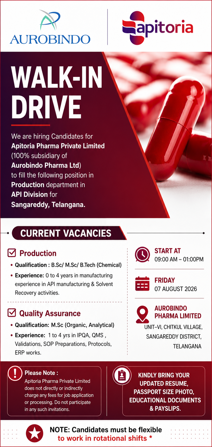 Apitoria Pharma Walk-in Interview 2026