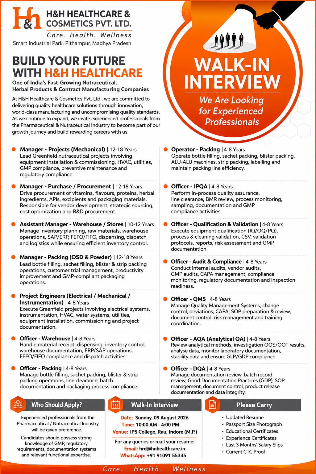 H&H Healthcare Walk-In Interview 2026