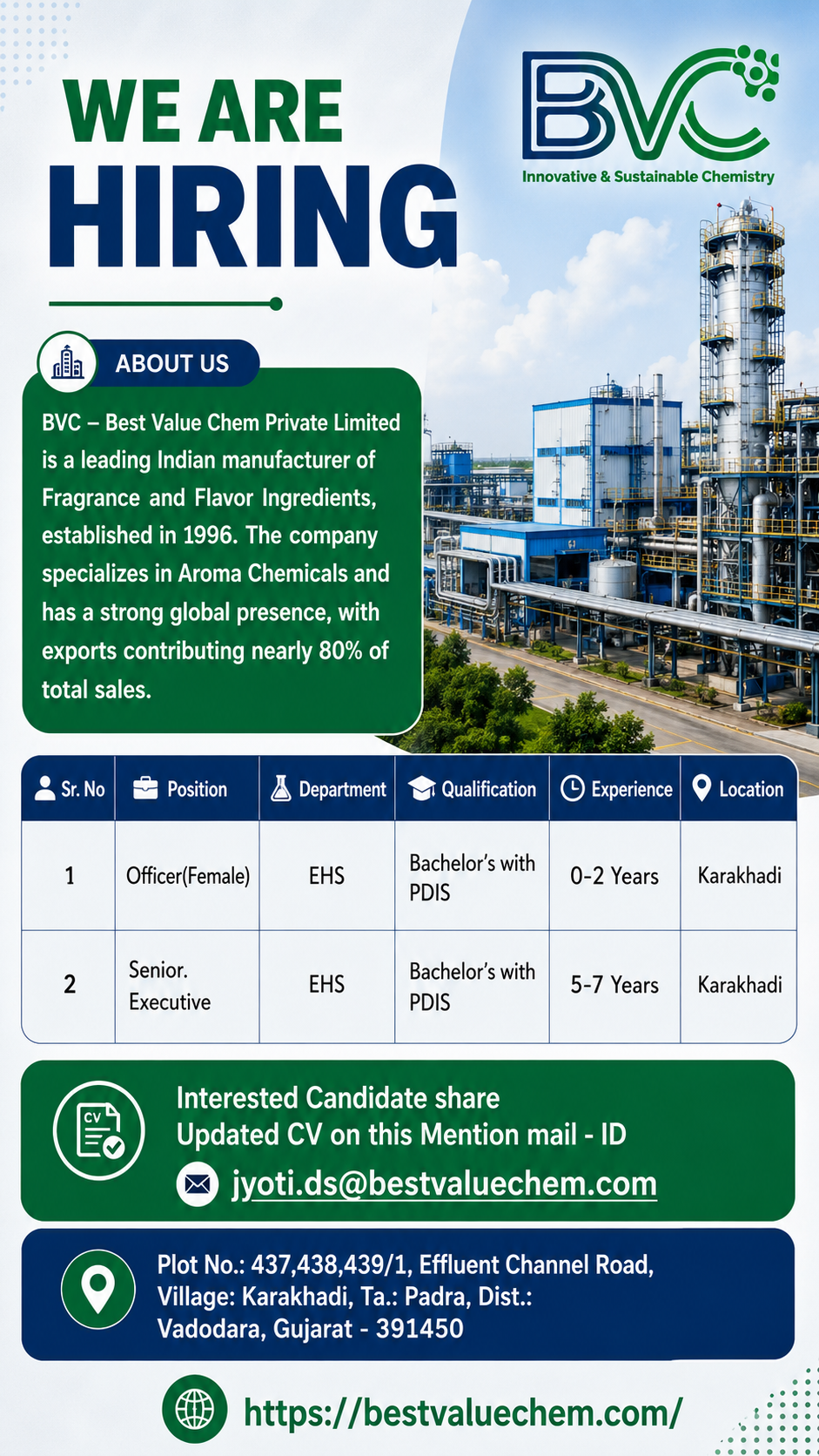 BVC Best Value Chem Hiring EHS Officer