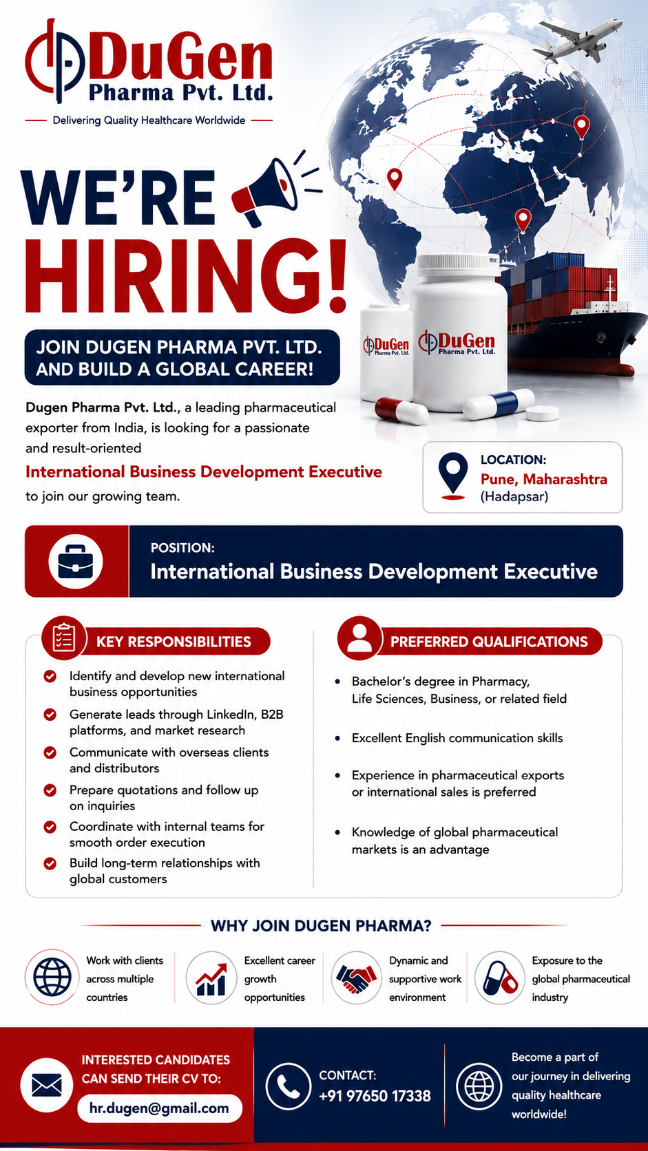DuGen Pharma Hiring International Business Development Executive in Pune