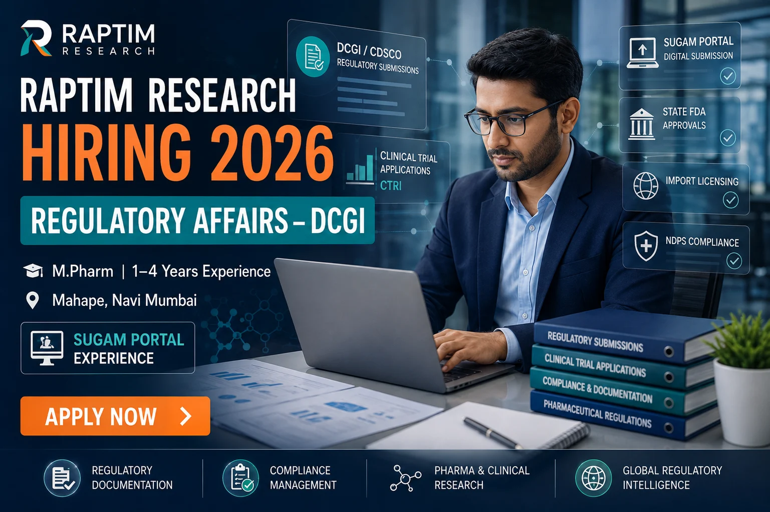Raptim Research Hiring 2026: Regulatory Affairs DCGI Jobs in Navi Mumbai | M.Pharm