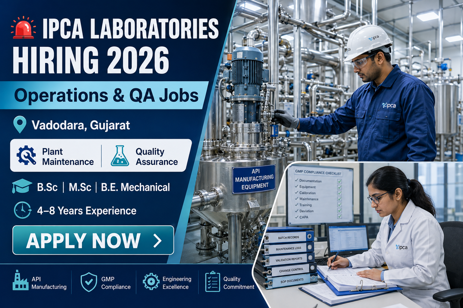 Ipca Laboratories Hiring 2026 | Operations & QA Jobs in Vadodara