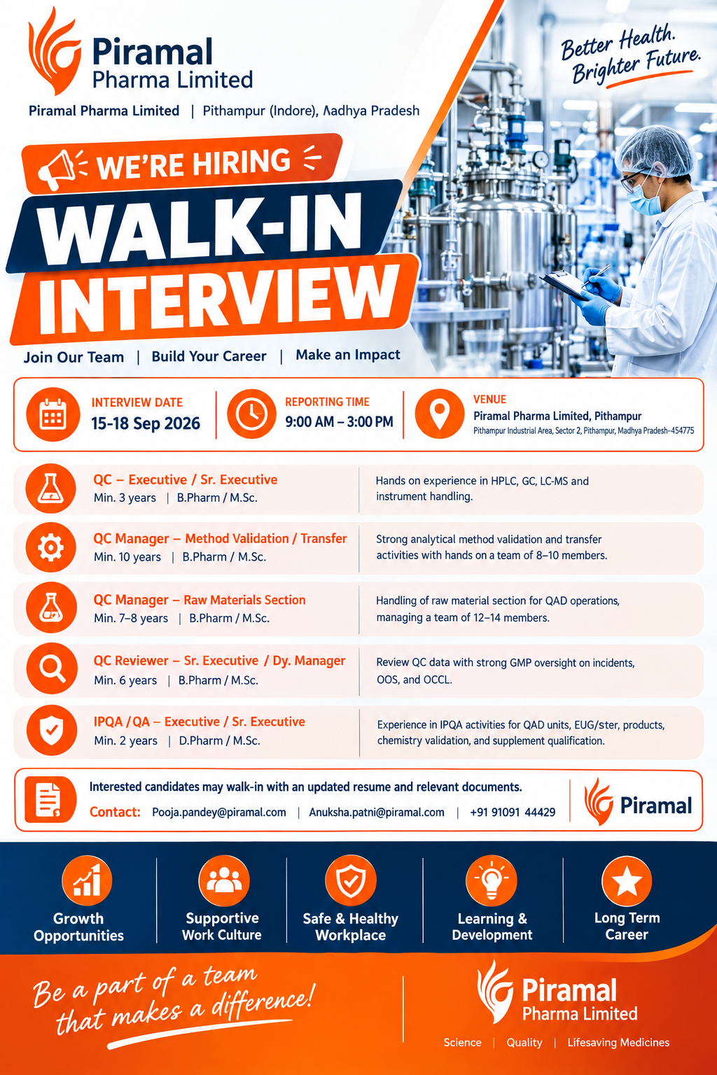 PIRAMAL PHARMA WALK-IN INTERVIEW 2026