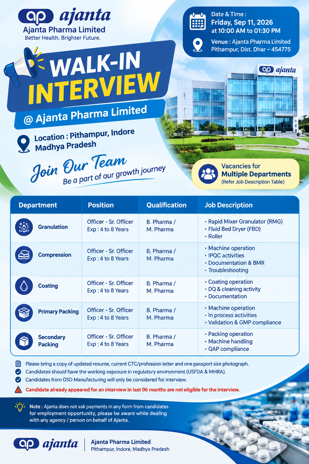 Ajanta Pharma Walk-In Interview 2026