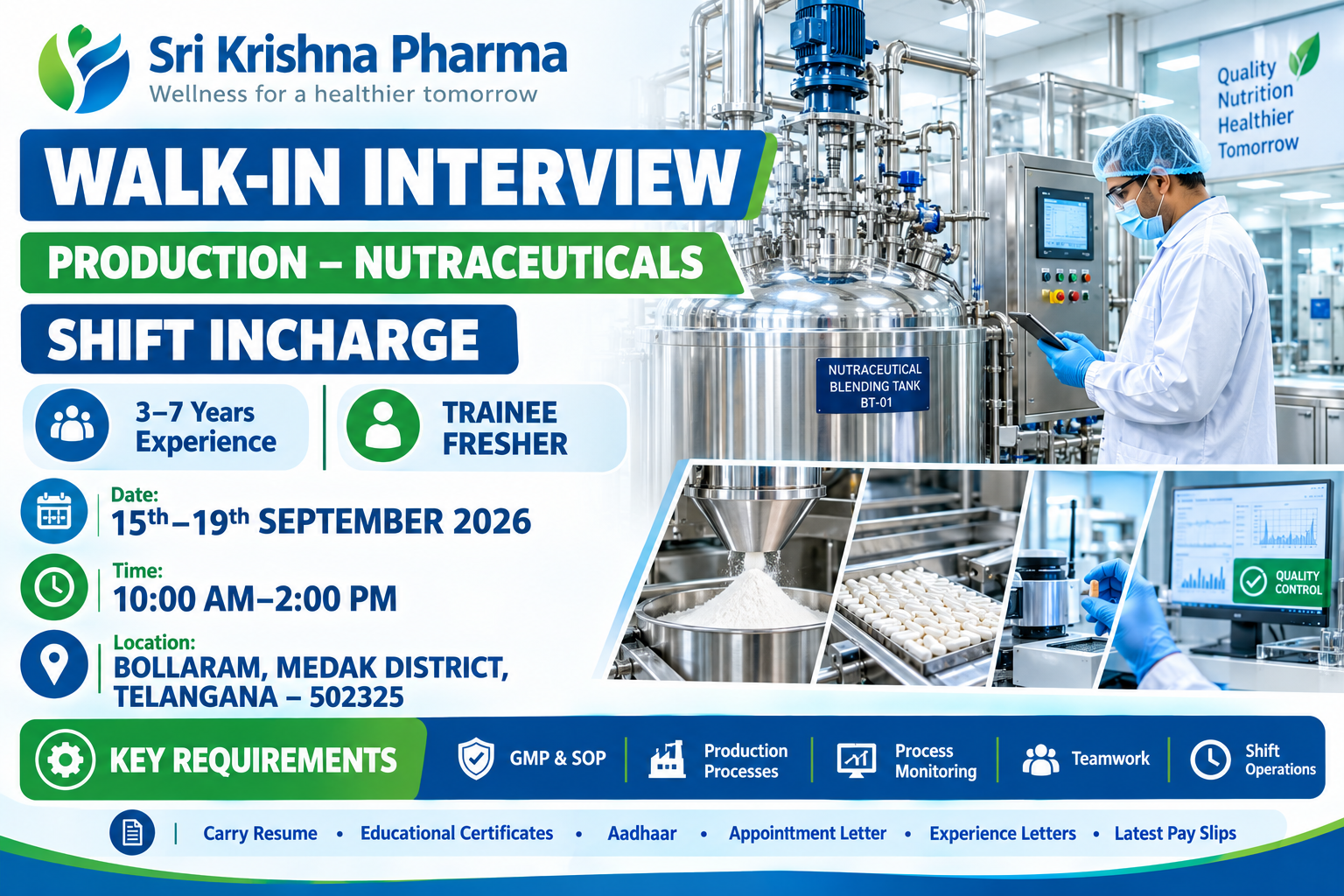 Sri Krishna Pharmaceuticals walk-in interview 2026