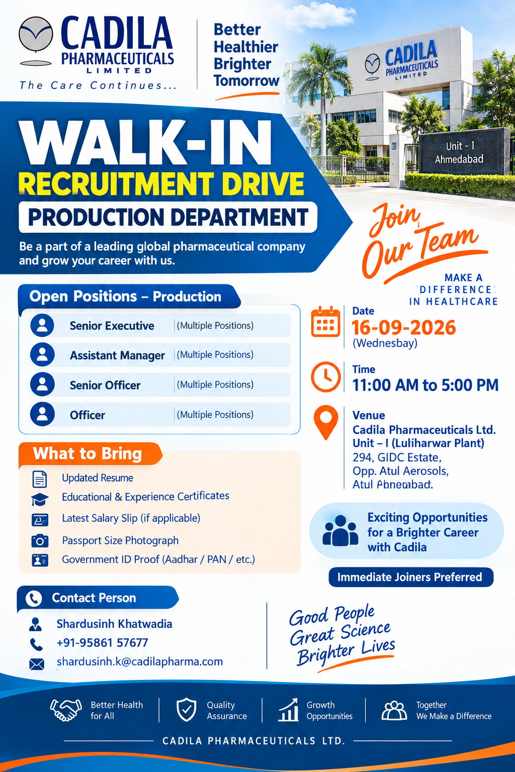Cadila Pharmaceuticals Walk-In Interview 2026 