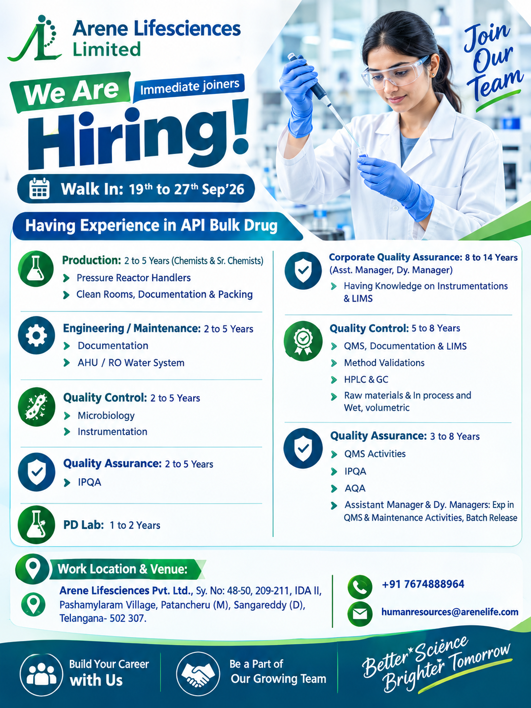 Arene Lifesciences Walk-In Interview 2026