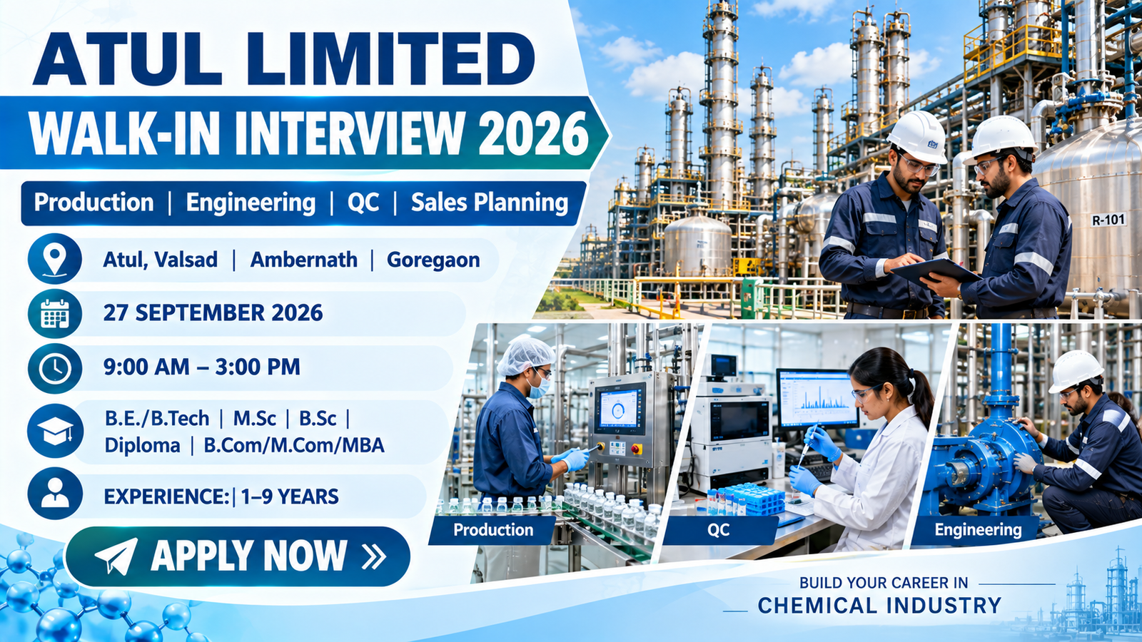 Atul Limited Walk-In Interview 2026 | Production, Engineering & QC Jobs