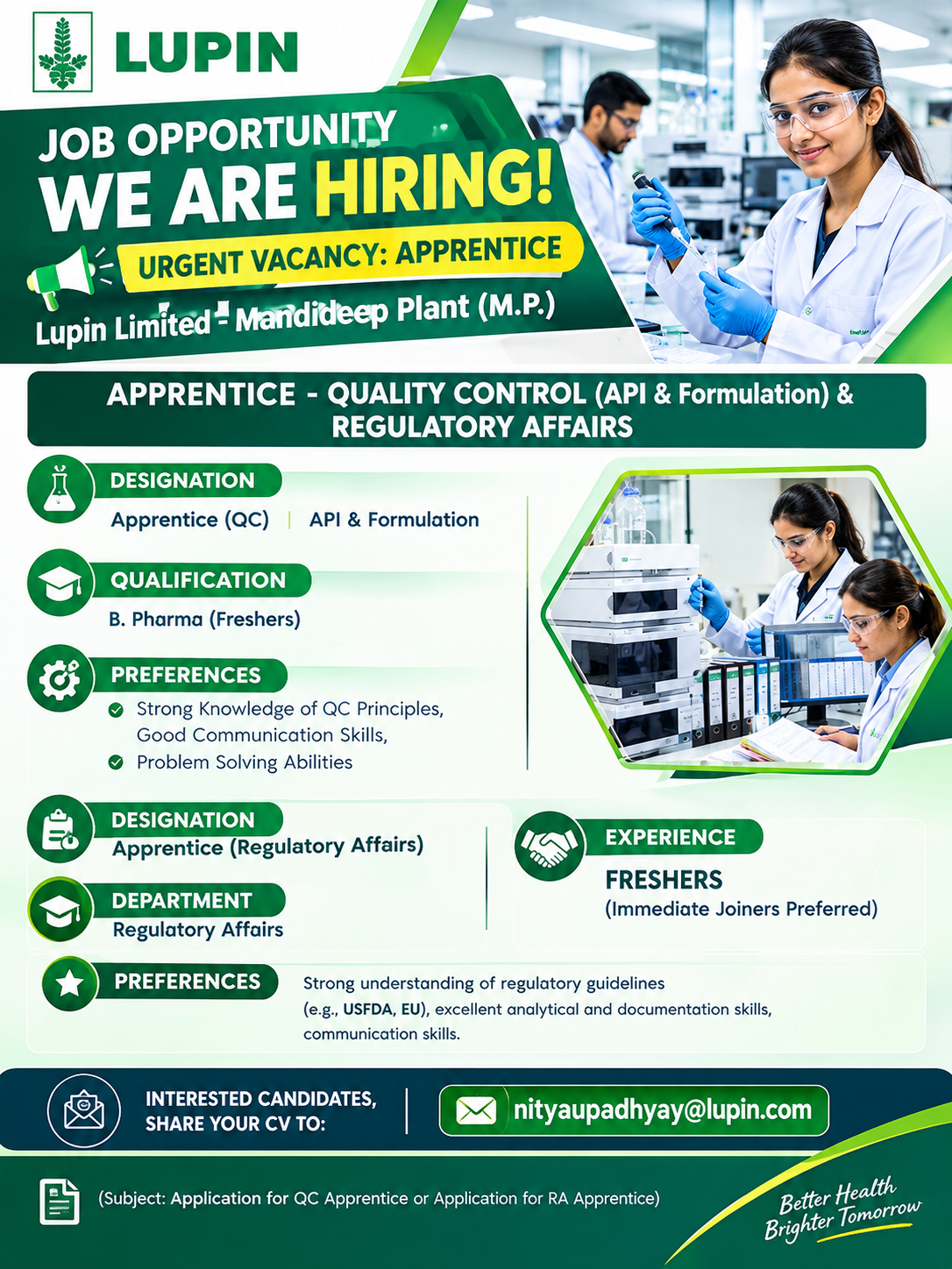 Lupin Limited Apprentice Jobs 2026