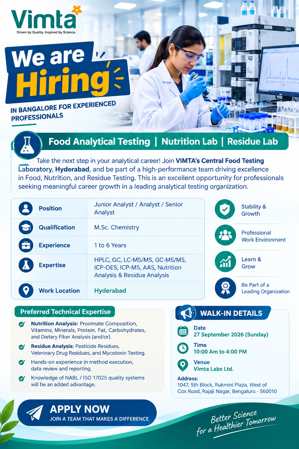 Vimta Labs Walk-In Interview 2026