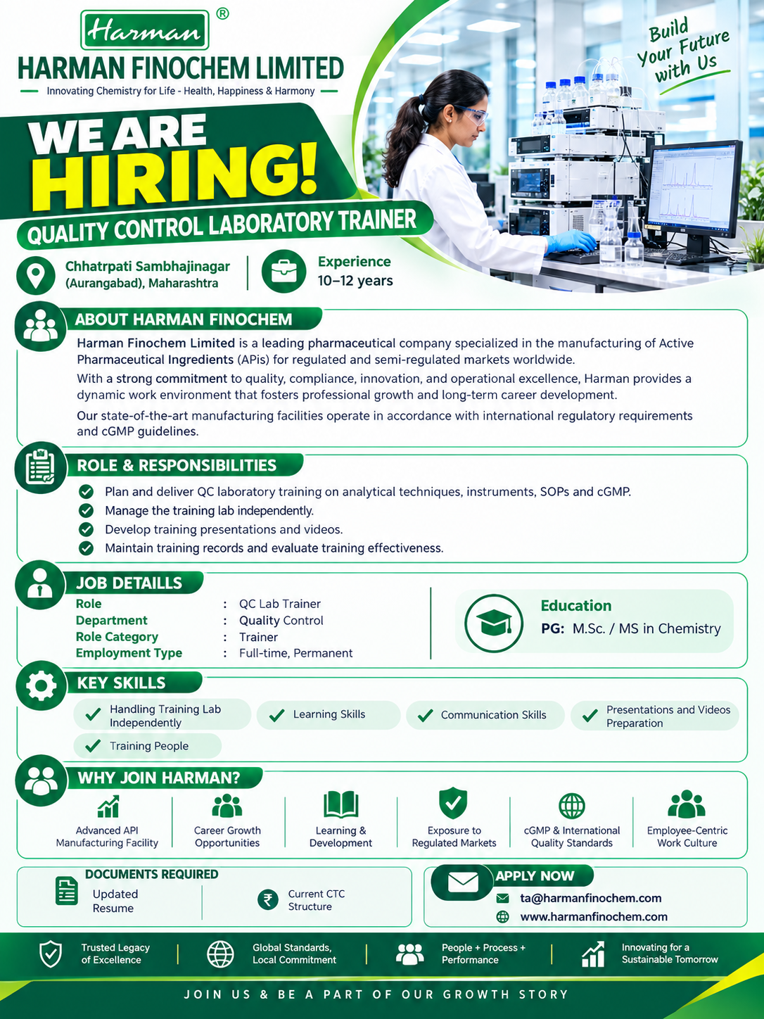 Harman Finochem QC Laboratory Trainer Jobs 2026