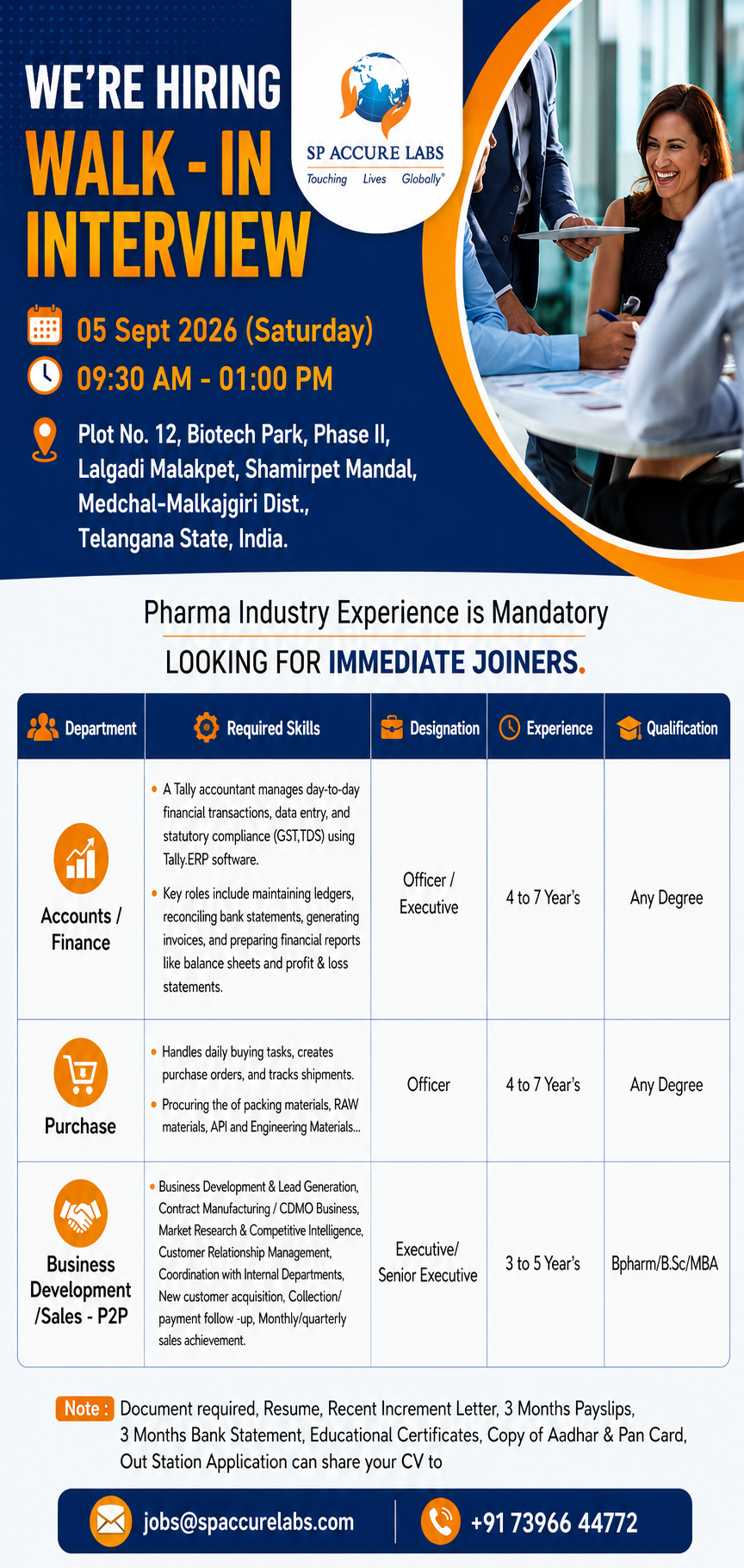 SP Accure Labs Walk-In Interview 2026
