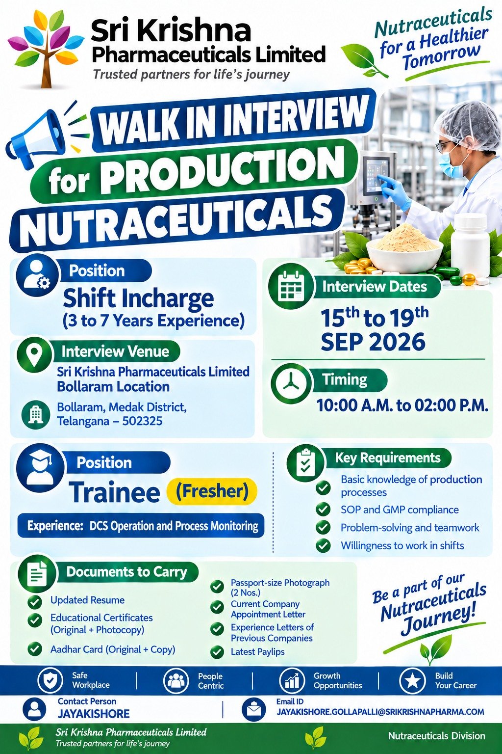 Sri Krishna Pharmaceuticals walk-in interview 2026