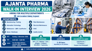 AJANTA PHARMA WALK-IN INTERVIEW 2026