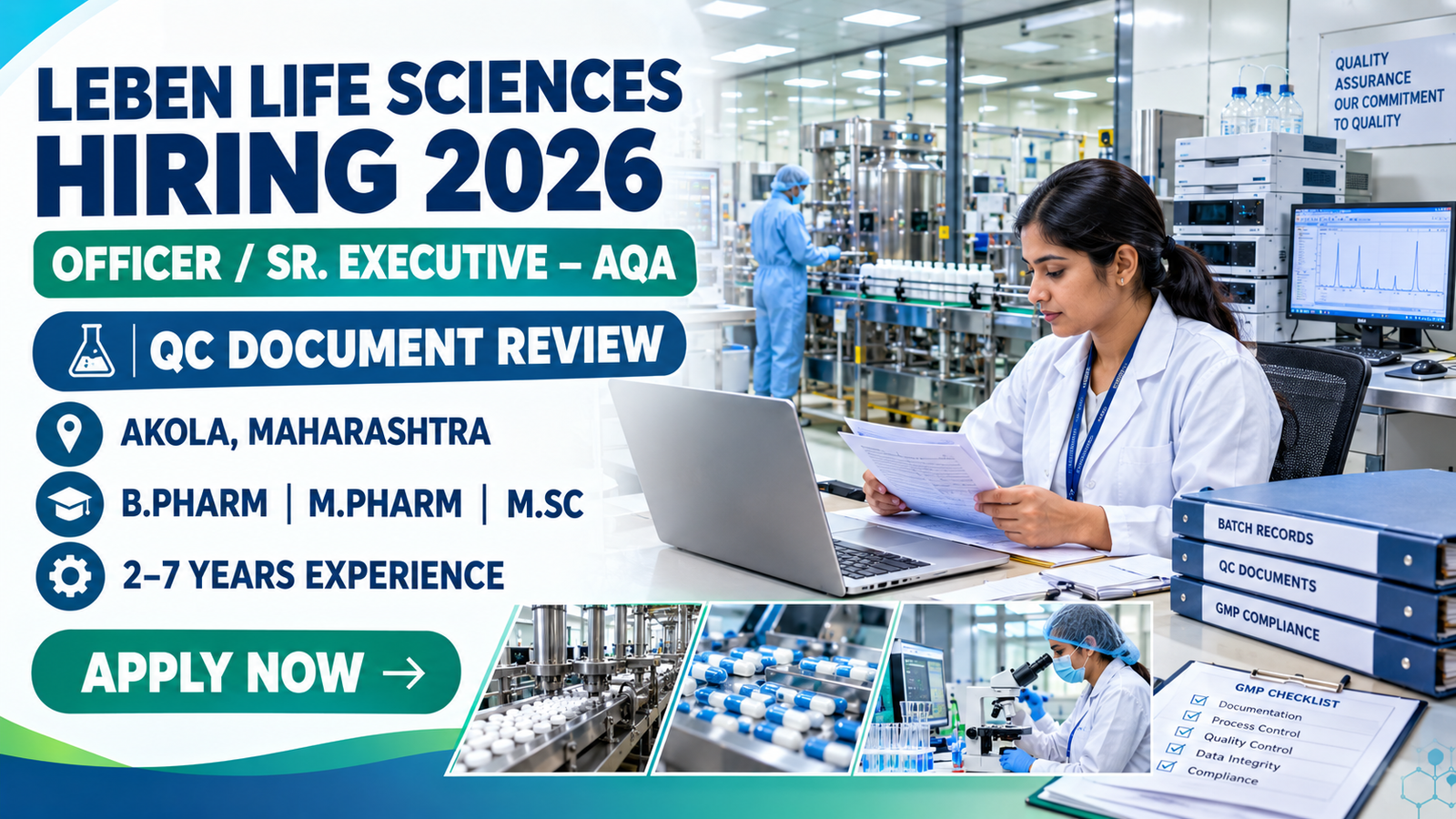 Leben Life Sciences Hiring 2026 | AQA Officer & Sr. Executive Jobs Akola