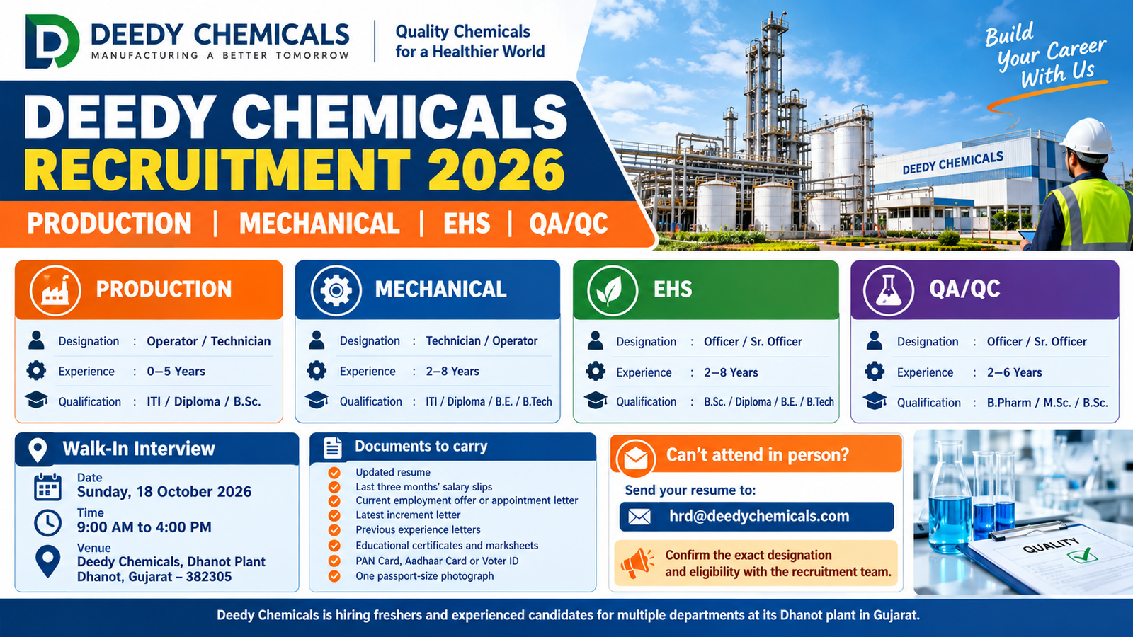 Deedy Chemicals Recruitment 2026